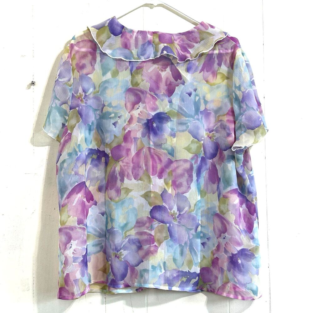 Vintage Napa Valley Sheer Ruffle Front Floral Blouse Top Size 18W Pastel Colors - Picture 2 of 12